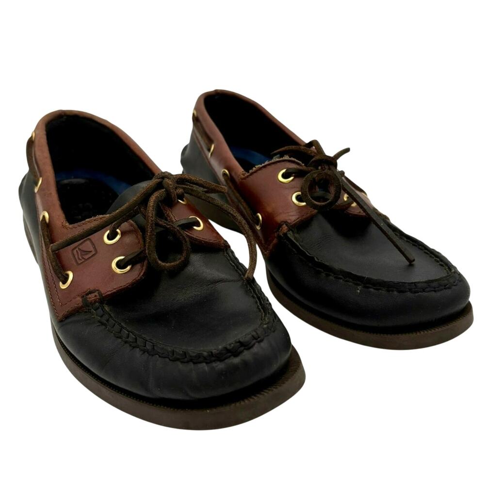 Sperry Top-Sider Boat Shoes Leather Lace Up Loafers Black Brown Men's 8M